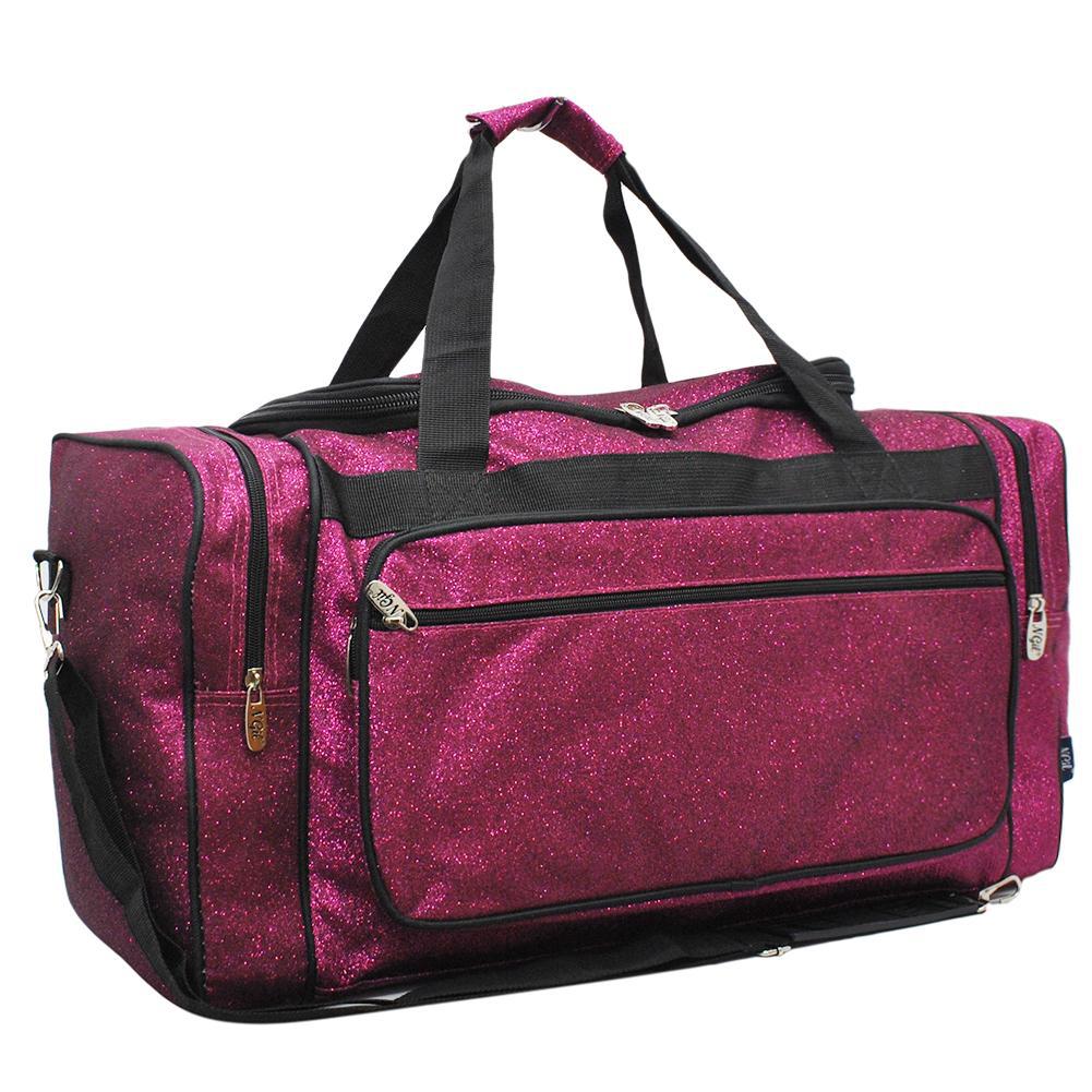 Low-Cost Wholesale Hot Pink Glitter NGIL Canvas 23" Duffle Bag In Bulk |  MommyWholesale.com